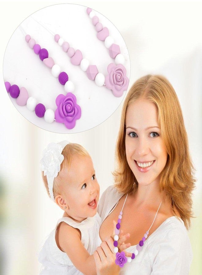 Jissoo 2Pcs Purple Flower Nursing Necklaces - Breastfeeding Silicone Jewelry,Fiddle Sensory Silicone Necklaces,Calming Newborn Emotions Necklace,New Mama Nursing Rose Necklace - Image 3